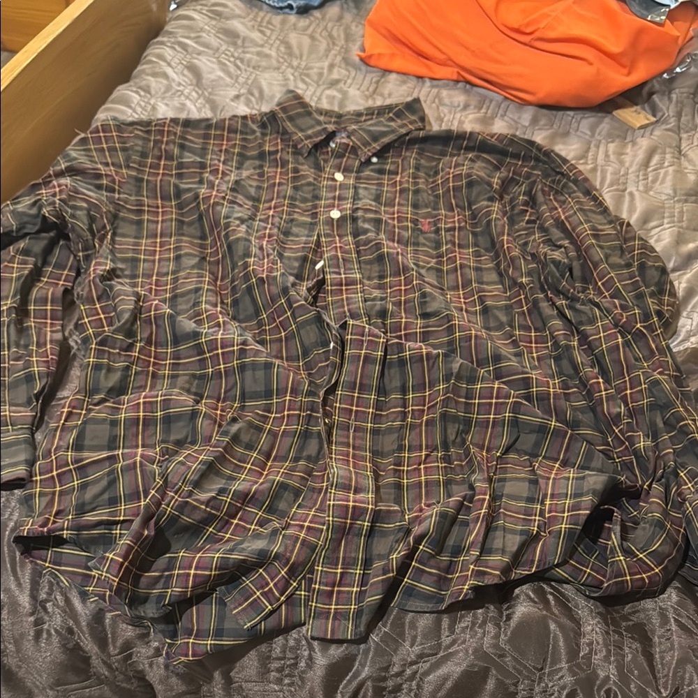 Ralph Lauren Brown and Red Casual Button Down Shirt